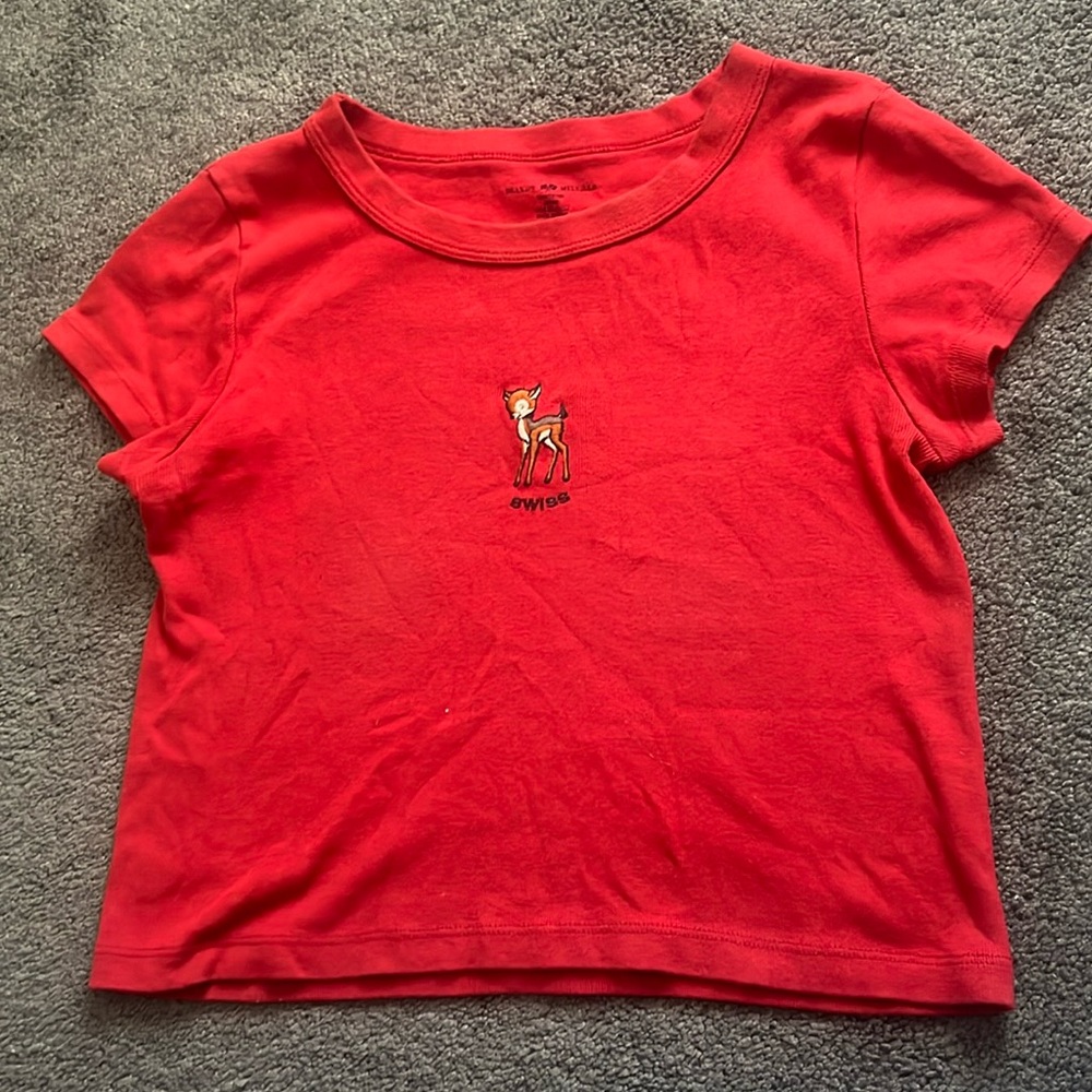 Brandy Melville Red “Swiss” Deer Tee